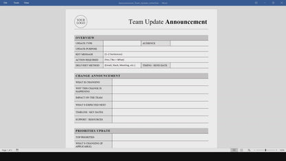 Team Update Announcement Template (Word, PDF)