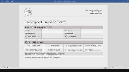 Employee Discipline Form Template (Word, PDF)