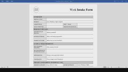 Simple Work Intake Form Template (Word, PDF)