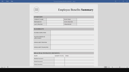 Employee Benefits Summary Template (Word, PDF)