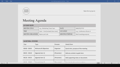Meeting Agenda Template (Word, PDF)