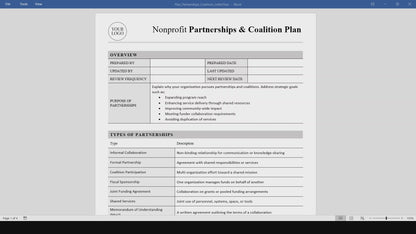 Nonprofit Partnerships & Coalition Plan Template (Word, PDF)