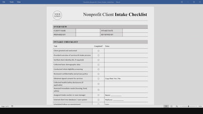 Nonprofit Client Intake Checklist Template (Word, PDF)