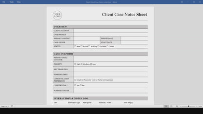 Client Case Notes Sheet Template (Word, PDF)