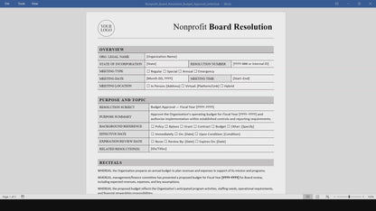 Nonprofit Board Resolution Template: Budget Approval (Word, PDF)