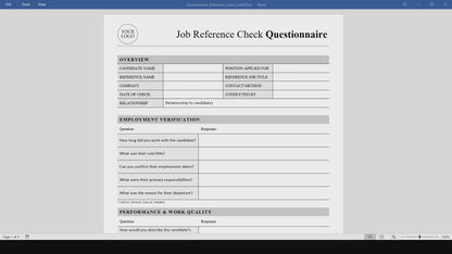 Job Reference Check Questionnaire Template (Word, PDF)
