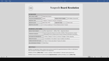 Nonprofit Board Resolution Template: Officer Appointment (Word, PDF)