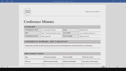 Conference Minutes Template (Word, PDF)