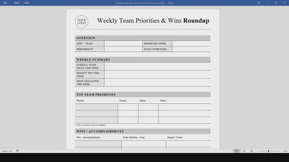 Weekly Team Priorities & Wins Roundup Template (Word, PDF)