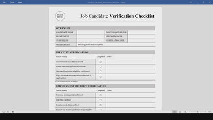Job Candidate Verification Checklist Template (Word, PDF)