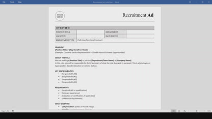 Recruitment Ad Template (Word, PDF)