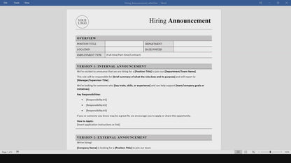 Hiring Announcement Template (Word, PDF)