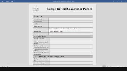 Manager Difficult Conversation Planner Template (Word, PDF)