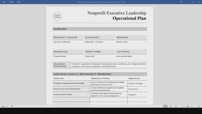 Nonprofit Executive Leadership Operational Plan Template (Word, PDF)