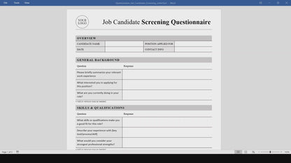 Job Candidate Screening Questionnaire Template (Word, PDF)