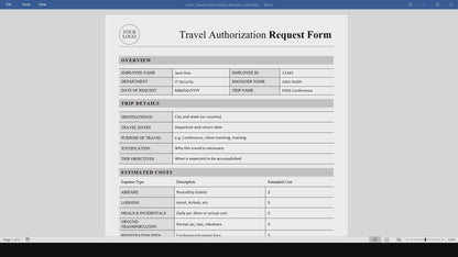 Travel Authorization Request Form Template (Word, PDF)