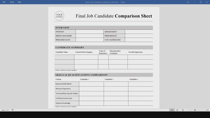 Final Job Candidate Comparison Sheet Template (Word, PDF)