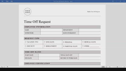 Time Off Request Form Template (Word, PDF)