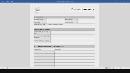 Job Role / Position Summary Template (Word, PDF)