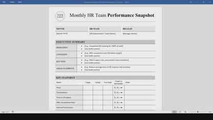 Monthly HR Team Performance Snapshot Template (Word, PDF)