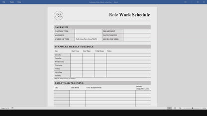 Job Role Work Schedule Template (Word, PDF)