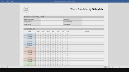 Work Availability Schedule Template (Word, PDF)