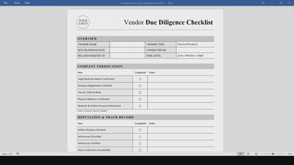 Vendor Due Diligence Checklist Template (Word, PDF)