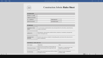 Construction Jobsite Rules Sheet Template (Word, PDF)