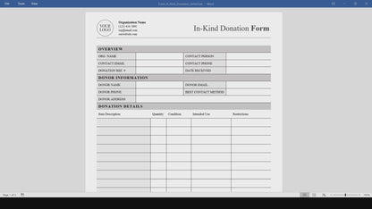 In-Kind Donation Form Template (Word, PDF)