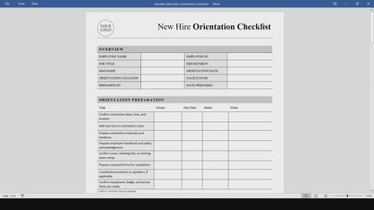 New Hire Orientation Checklist Template (Word, PDF)