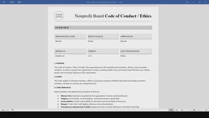 Nonprofit Board Code of Conduct / Ethics Template (Word, PDF)