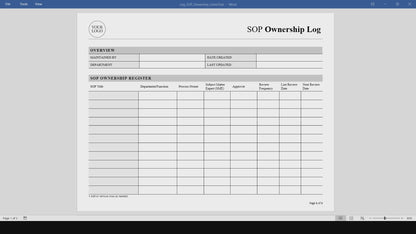 SOP Ownership Log Template (Word, PDF)