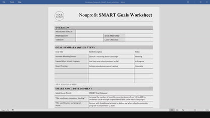 Nonprofit SMART Goals Worksheet Template (Word, PDF)