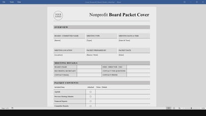 Nonprofit Board Packet Cover Template (Word, PDF)